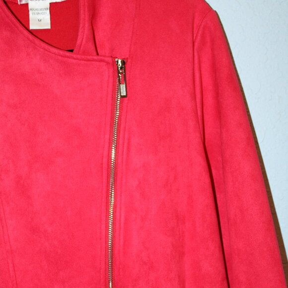 Feratelli Unique Red‎ Long asymmetrical Jacket Women's Faux Suede Size Medium - Picture 3 of 9